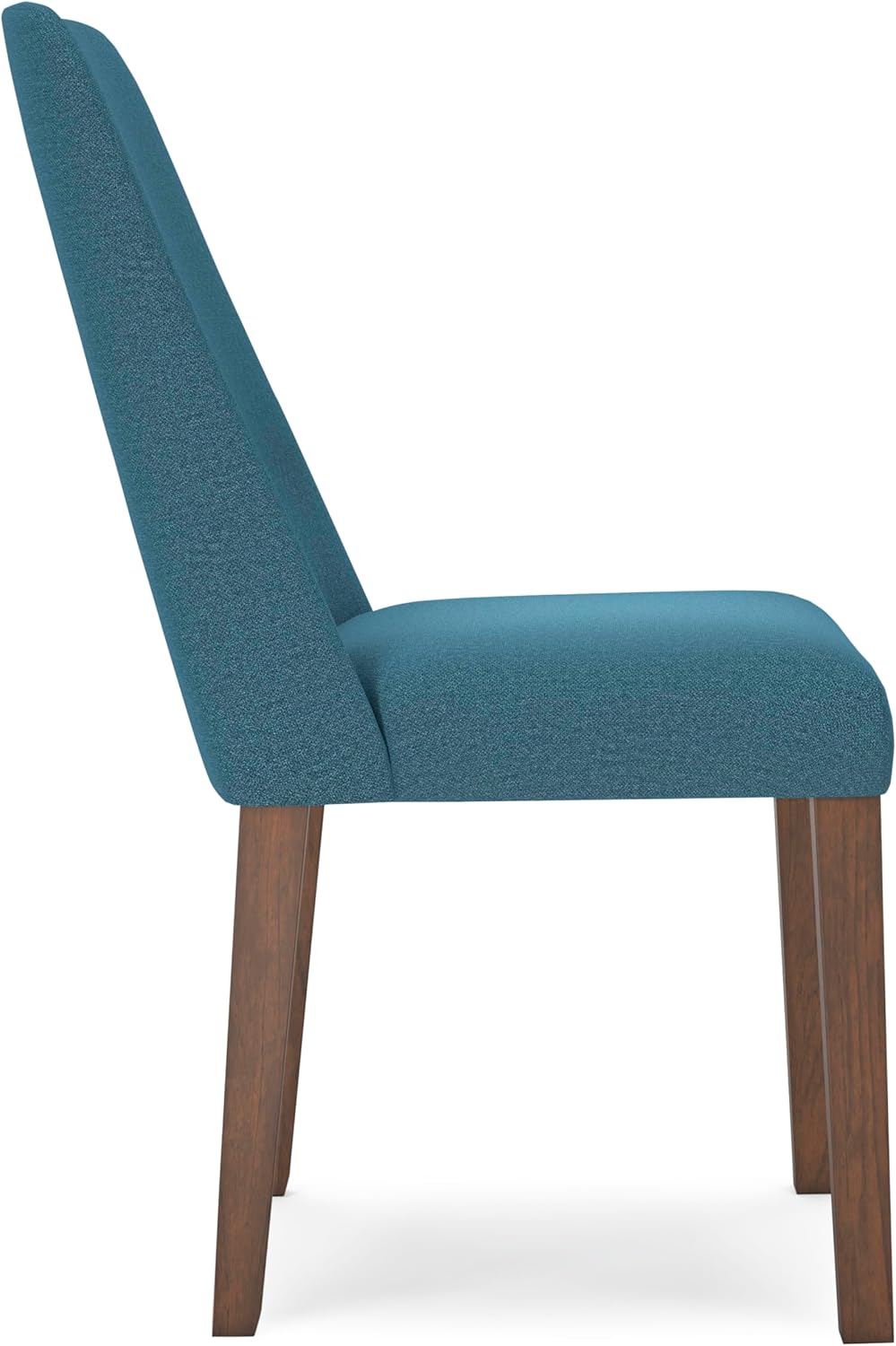 Set of 2 Mid-Century Modern Dining Chairs, Upholstered Blue Cushion Seat, Solid Wood Frame, Casual Contemporary Kitchen & Dining Room Side Chairs, Medium Brown Finish