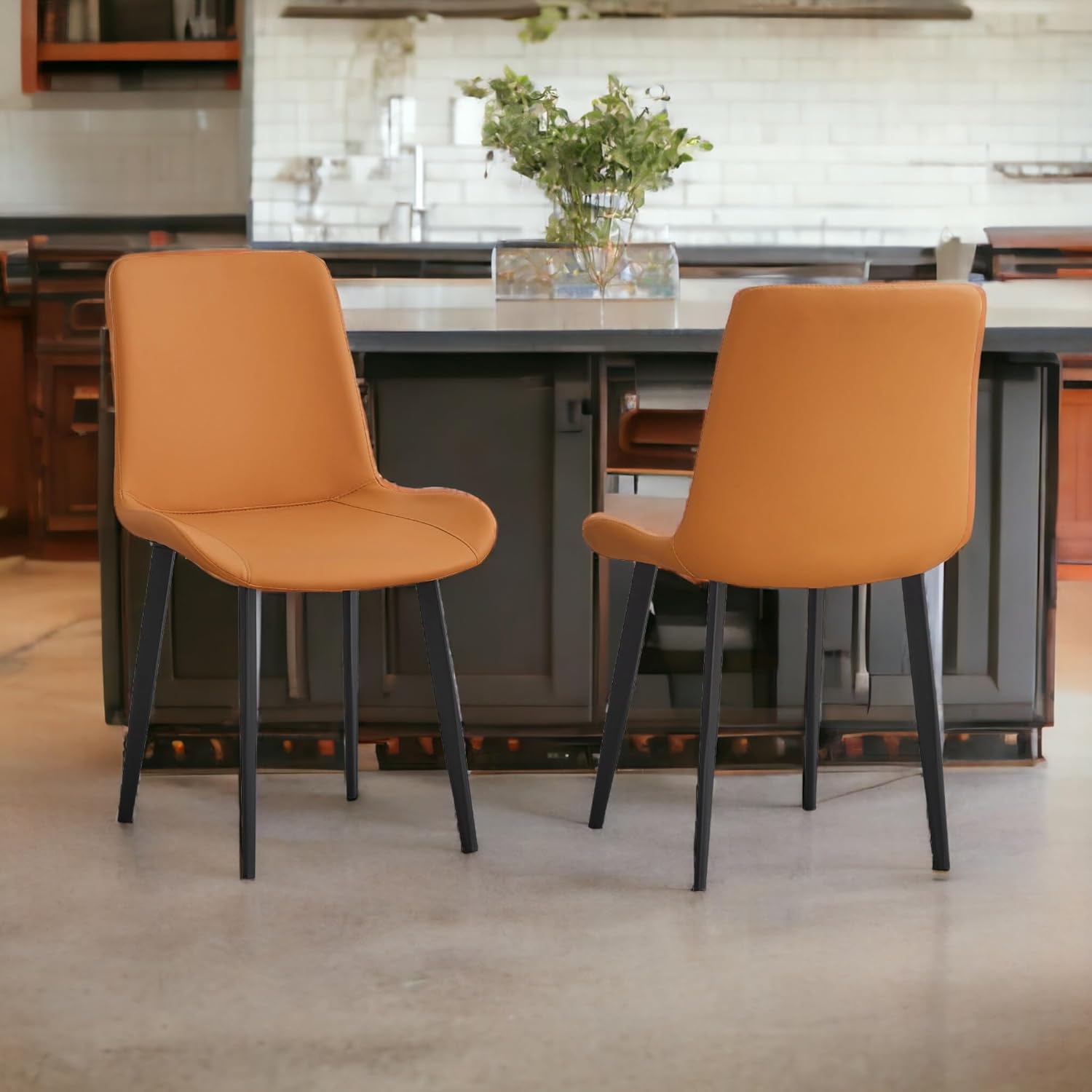Dining Chairs Set of 4, Mid-Century Modern Dining Room Chairs with Premium Faux Leather (Set of 4, OrangeBlack)
