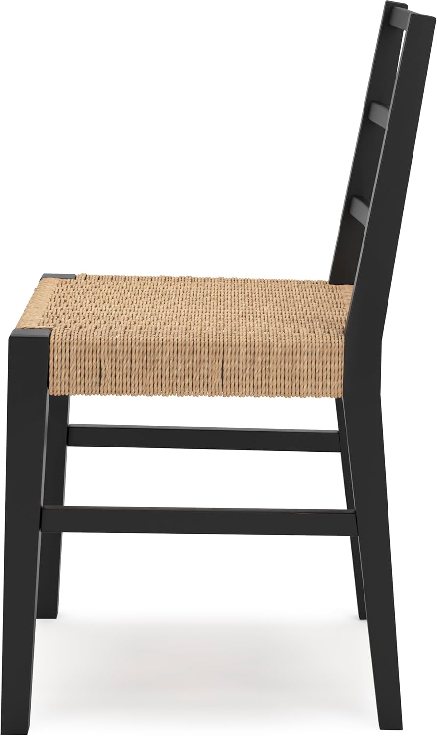 Set of 2 Modern Dining Chairs, Solid Wood Frame with Matte Black Finish & Woven Rattan Seat, Natural Contemporary Kitchen & Dining Room Side Chairs