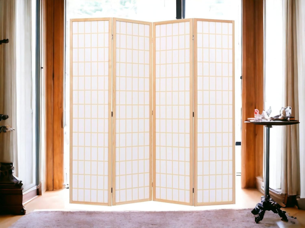 4 Panels Room Divider Privacy Screen Shoji Divider 6ft High Japanese Style Privacy Room Divider (Natural, 4 Panels)