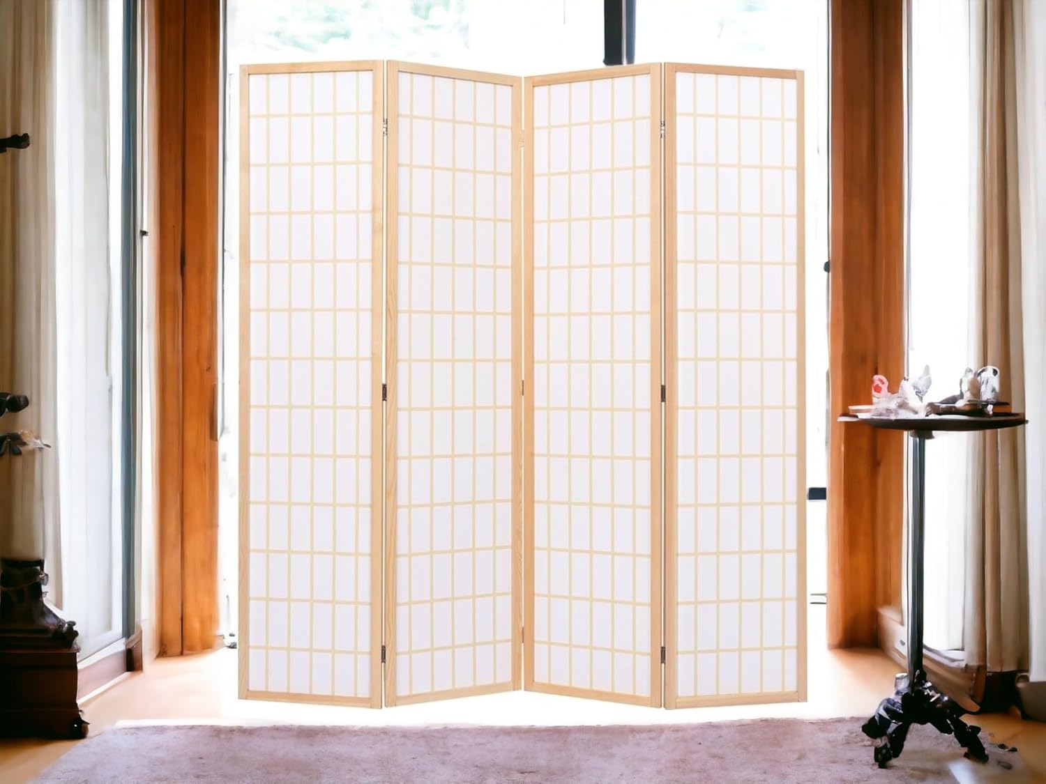 4 Panels Room Divider Privacy Screen Shoji Divider 6ft High Japanese Style Privacy Room Divider (Natural, 4 Panels)