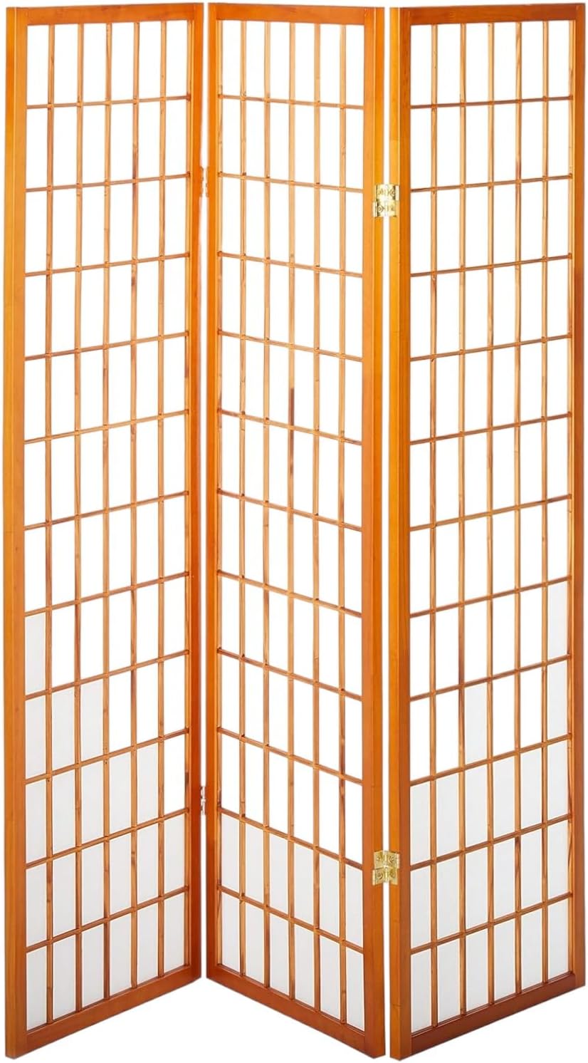 3 Panels Room Divider Privacy Screen Shoji Divider 6ft High Japanese Style Privacy Room Divider (Natural, 3 Panels)