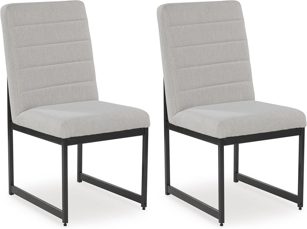 Set of 2 Upholstered Dining Chairs, Modern Urban Style Kitchen Chairs with Cushioned Seat & Back, Light Beige Fabric, Metal Frame with Gunmetal Gray Finish
