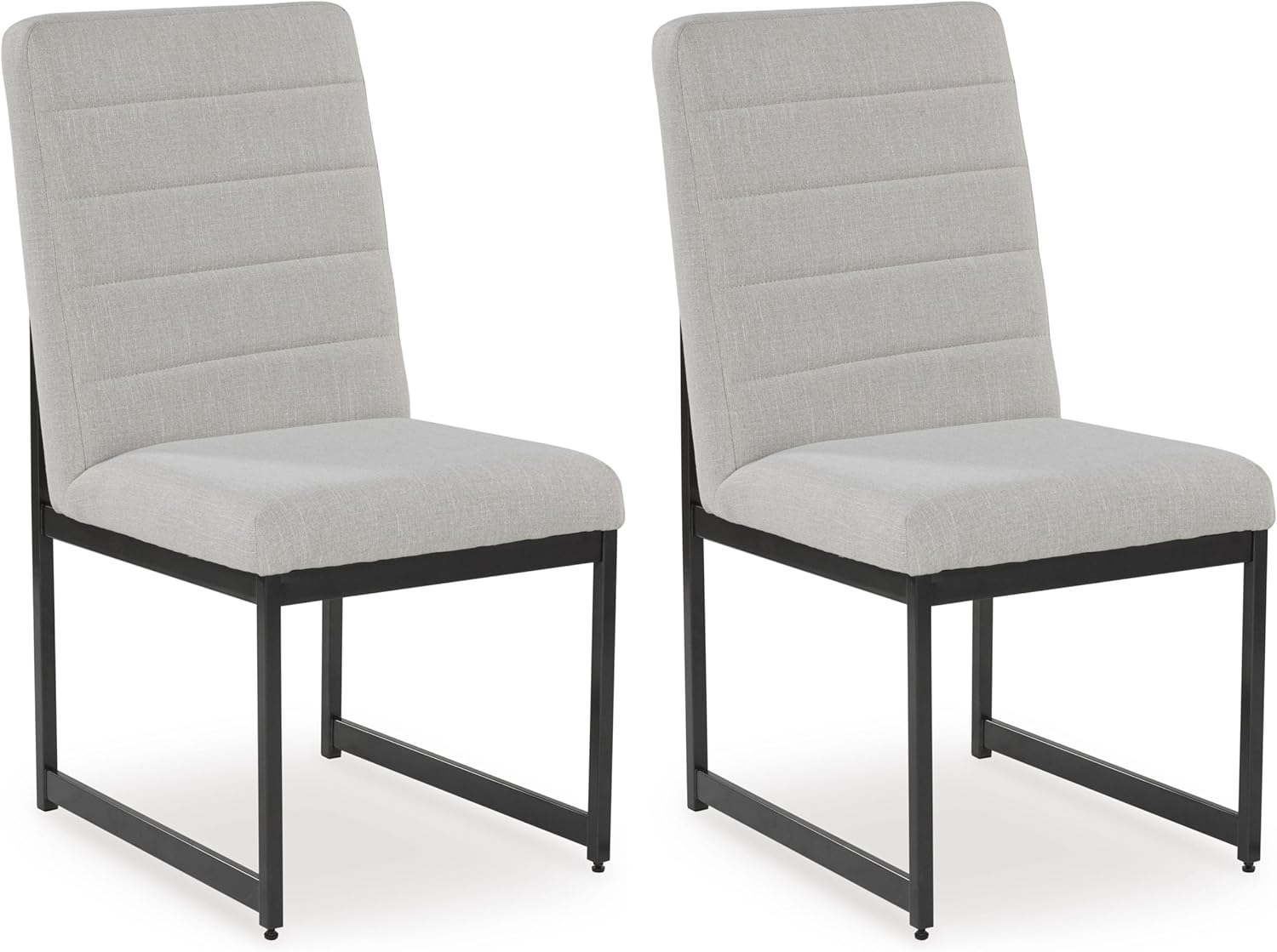 Set of 2 Upholstered Dining Chairs, Modern Urban Style Kitchen Chairs with Cushioned Seat & Back, Light Beige Fabric, Metal Frame with Gunmetal Gray Finish