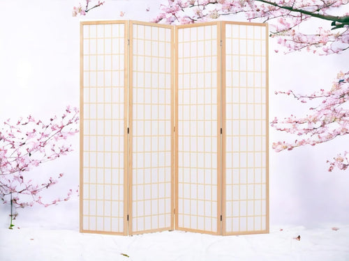 4 Panels Room Divider Privacy Screen Shoji Divider 6ft High Japanese Style Privacy Room Divider (Natural, 4 Panels)