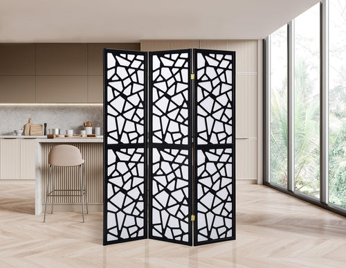 3 Panels Room Divider Privacy Screen Shoji Divider 6ft High Japanese Style Privicy Room Divider (Geometric Black, 3 Panels)
