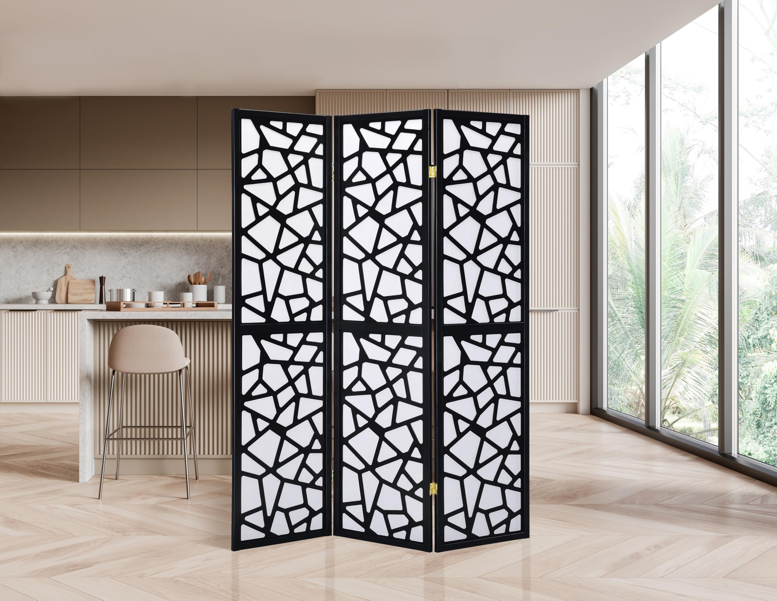 4 Panels Room Divider Privacy Screen Shoji Divider 6ft High Japanese Style Privacy Room Divider (Black, 4 Panels)