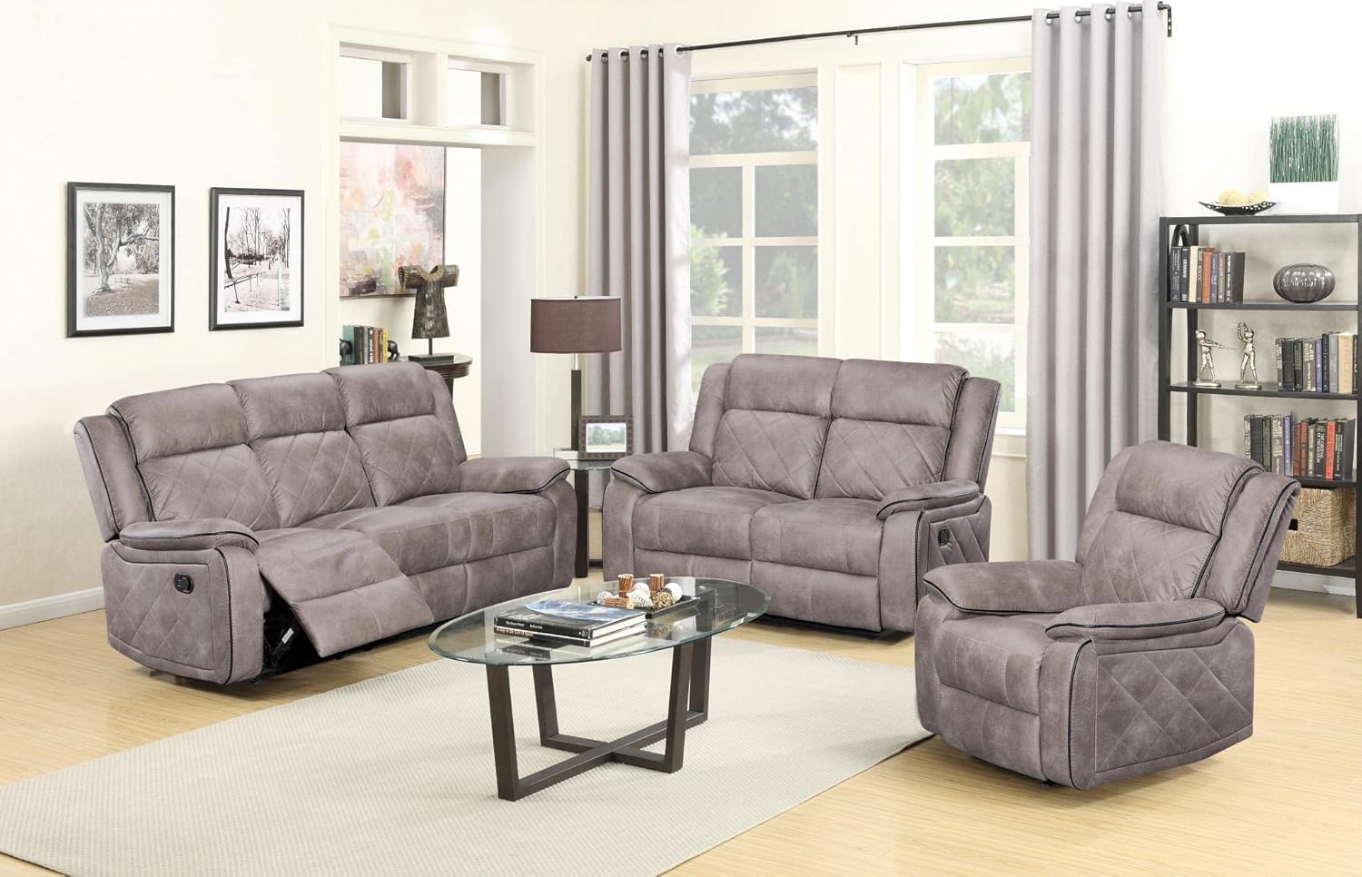 Living Room Furniture, Microfiber Reclining Sofa for Living Room, Guest Room in Taupe Grey