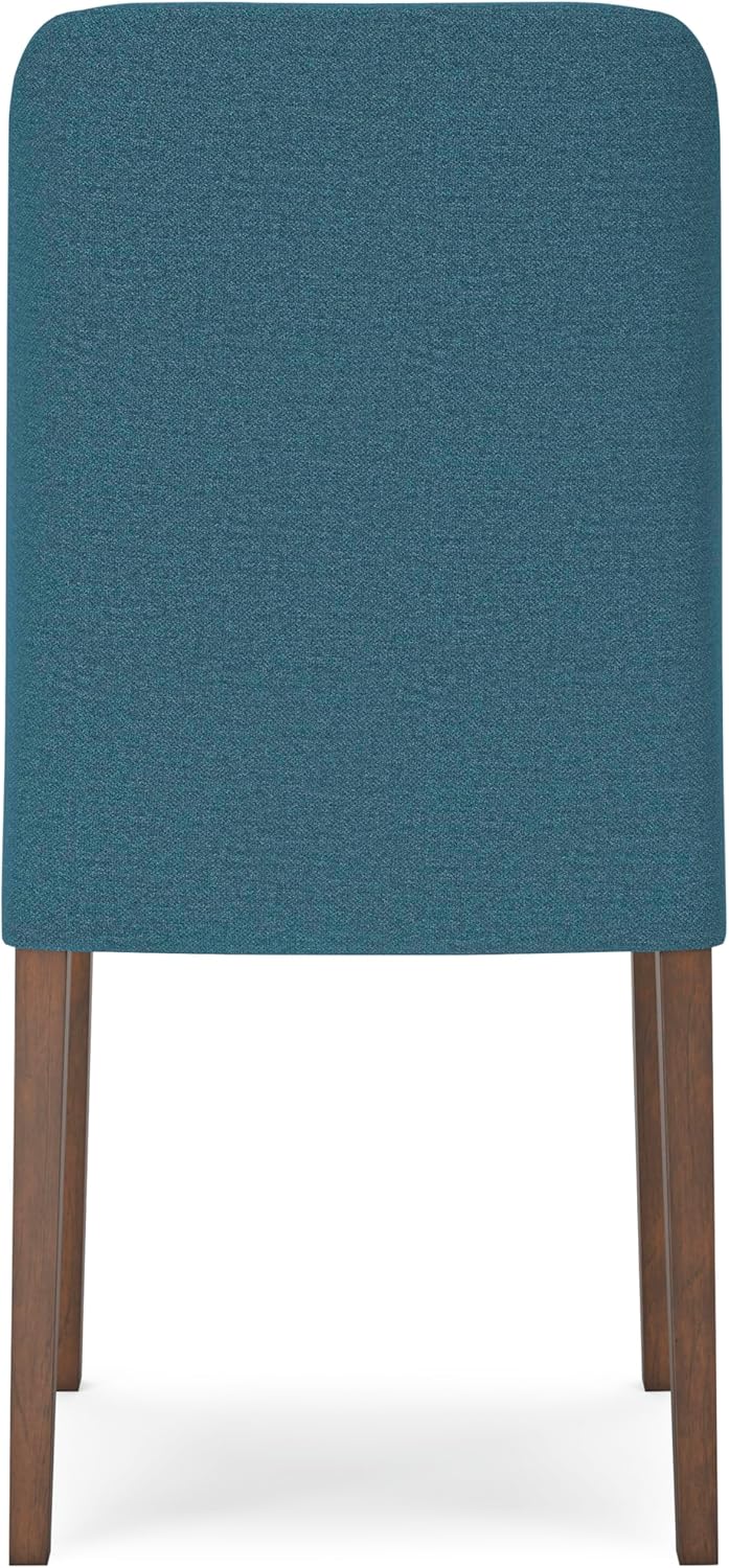 Set of 2 Mid-Century Modern Dining Chairs, Upholstered Blue Cushion Seat, Solid Wood Frame, Casual Contemporary Kitchen & Dining Room Side Chairs, Medium Brown Finish