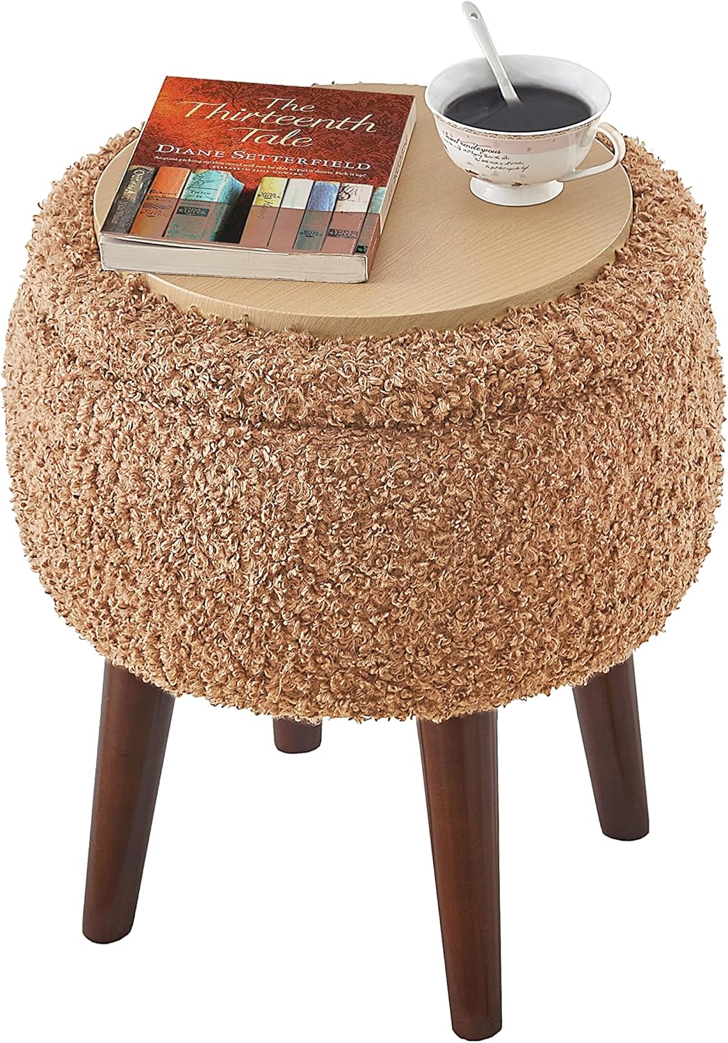 Accent Barrel Chair with Ottoman, Modern Accent Chair with Ottoman Set for Living Room, Armchair with Ottoman for Bedroom (Light Brown)