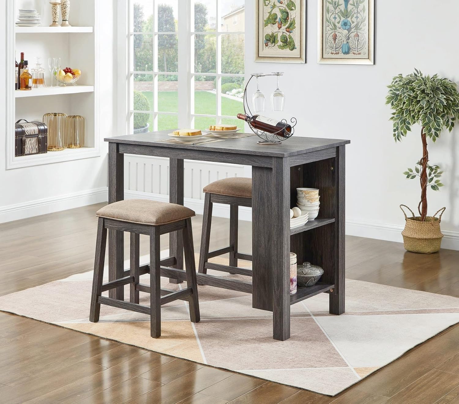 Backless Counter Stool Set of 2, Counter Height Stools 24 Inch Upholstered Bar Stools for Kitchen Counter (Grey)