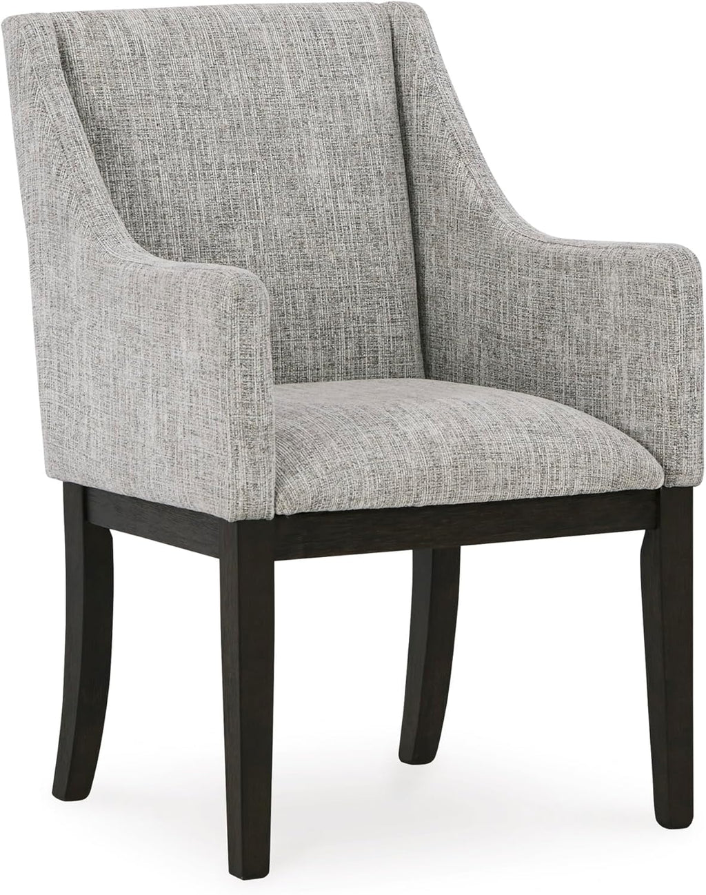 Set of 2 Contemporary Upholstered Dining Chairs with Slope Arms, Dark Brown Oak Finish Wood Frame, Tweed Fabric Cushion, Modern Host Side Chairs for Dining Room Kitchen Living Room