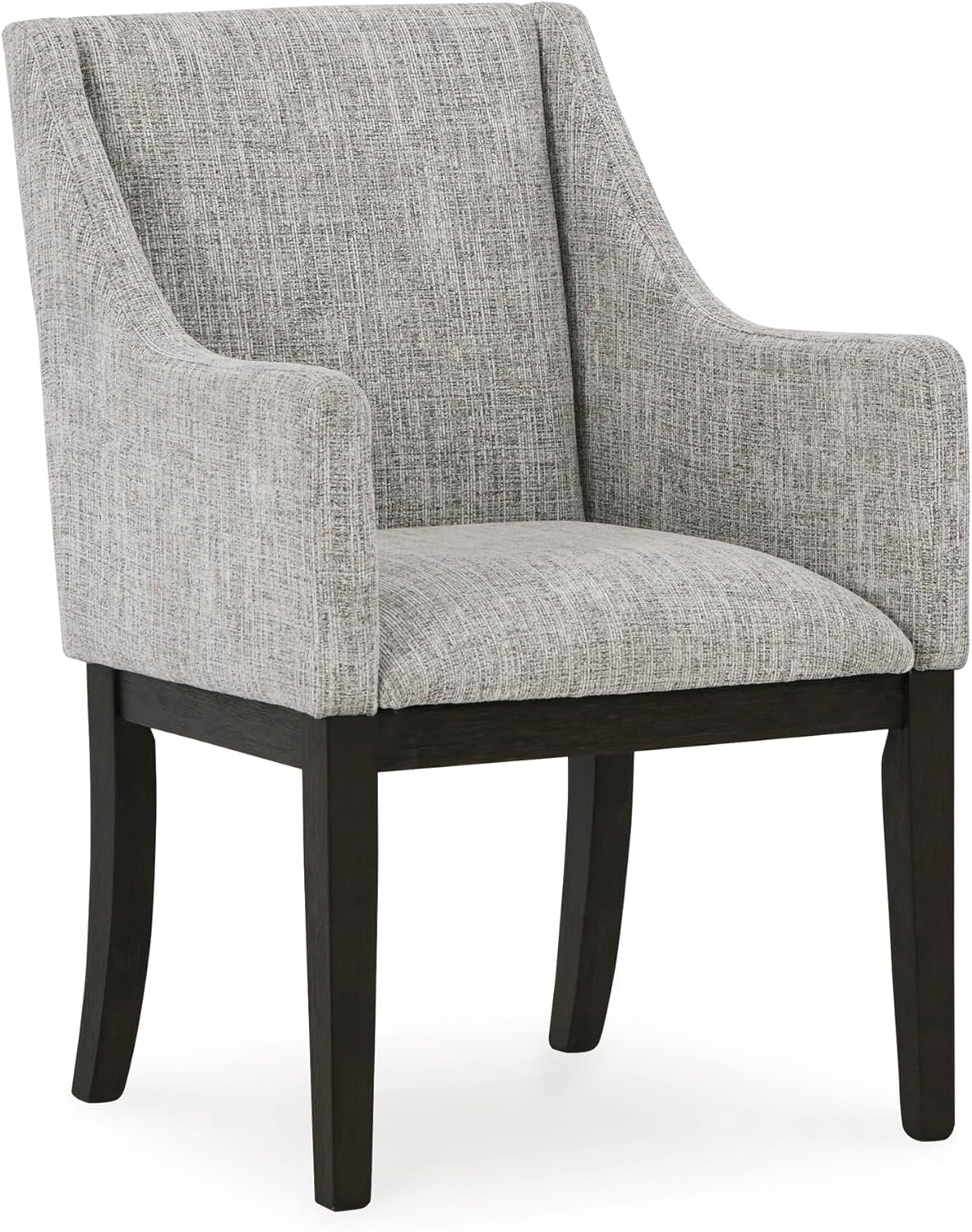Set of 2 Contemporary Upholstered Dining Chairs with Slope Arms, Dark Brown Oak Finish Wood Frame, Tweed Fabric Cushion, Modern Host Side Chairs for Dining Room Kitchen Living Room