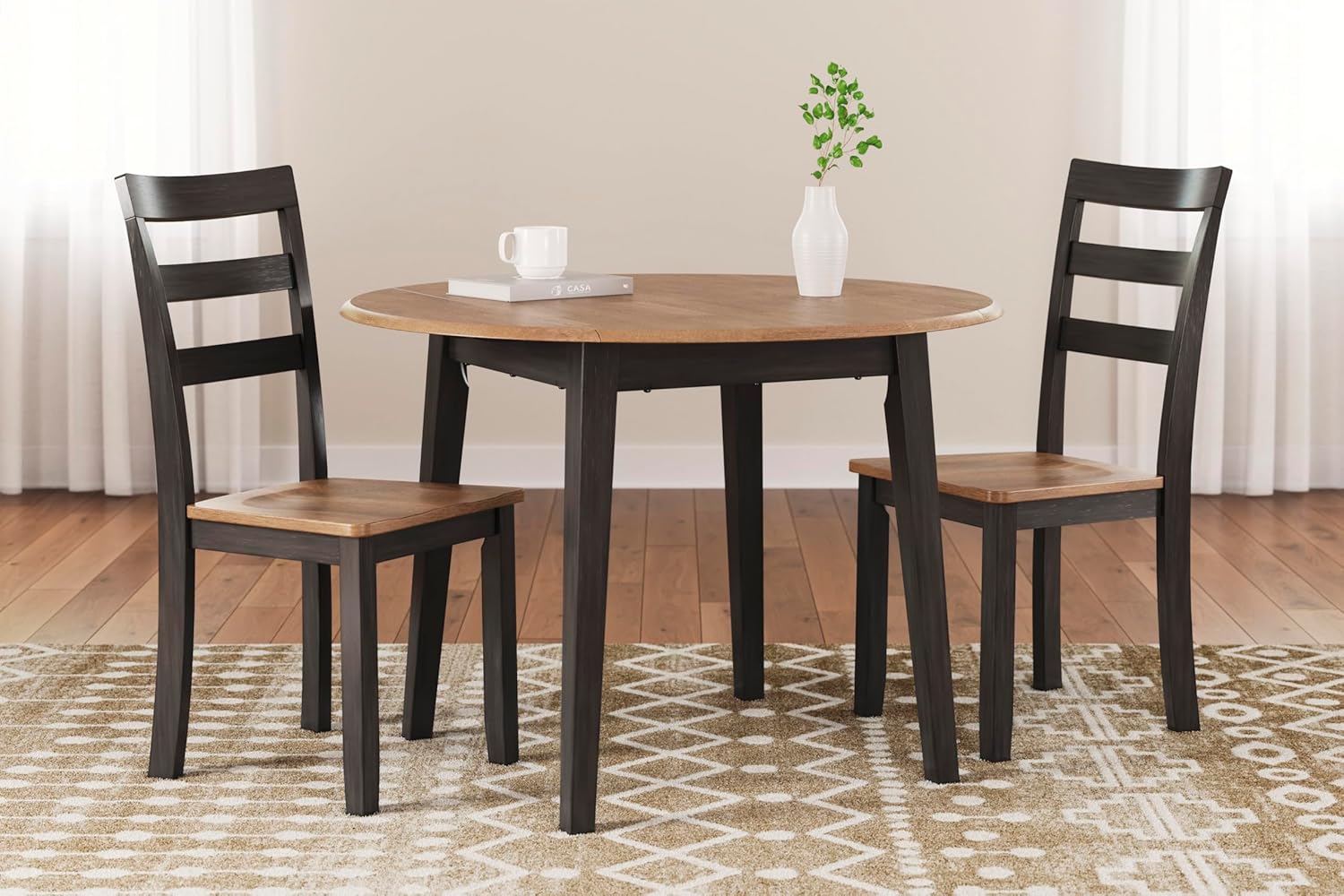 Set of 2 Dining Chairs with Solid Mango Wood Frame and Contoured Wood Veneer Seat, Two Tone (Natural/Brown)
