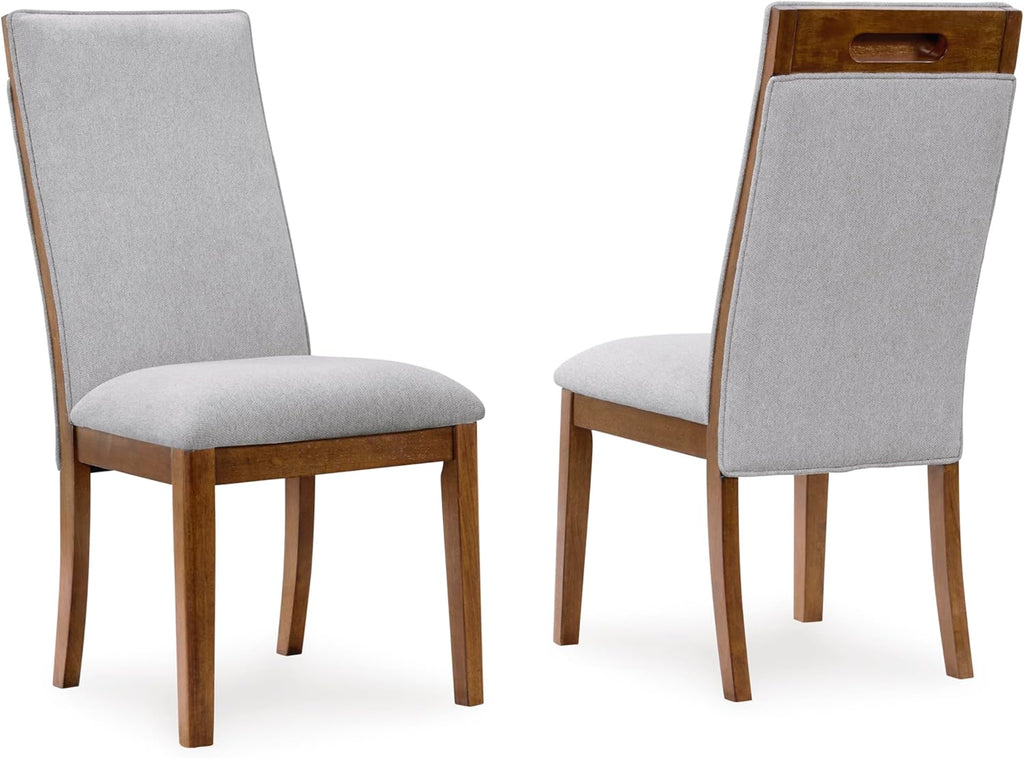 Set of 2 Mid-Century Modern Dining Chairs, Solid Wood Frame with Upholstered Seat & Cutout Back, Casual Contemporary Kitchen & Dining Room Chairs, Medium Brown Finish