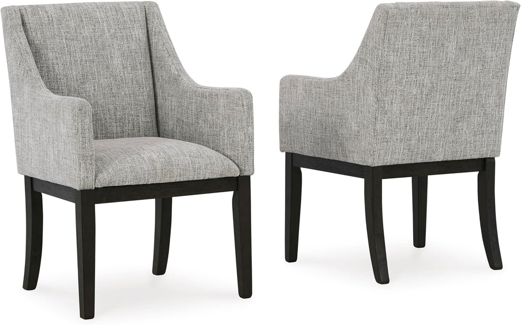 Set of 2 Contemporary Upholstered Dining Chairs with Slope Arms, Dark Brown Oak Finish Wood Frame, Tweed Fabric Cushion, Modern Host Side Chairs for Dining Room Kitchen Living Room
