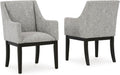 Set of 2 Contemporary Upholstered Dining Chairs with Slope Arms, Dark Brown Oak Finish Wood Frame, Tweed Fabric Cushion, Modern Host Side Chairs for Dining Room Kitchen Living Room