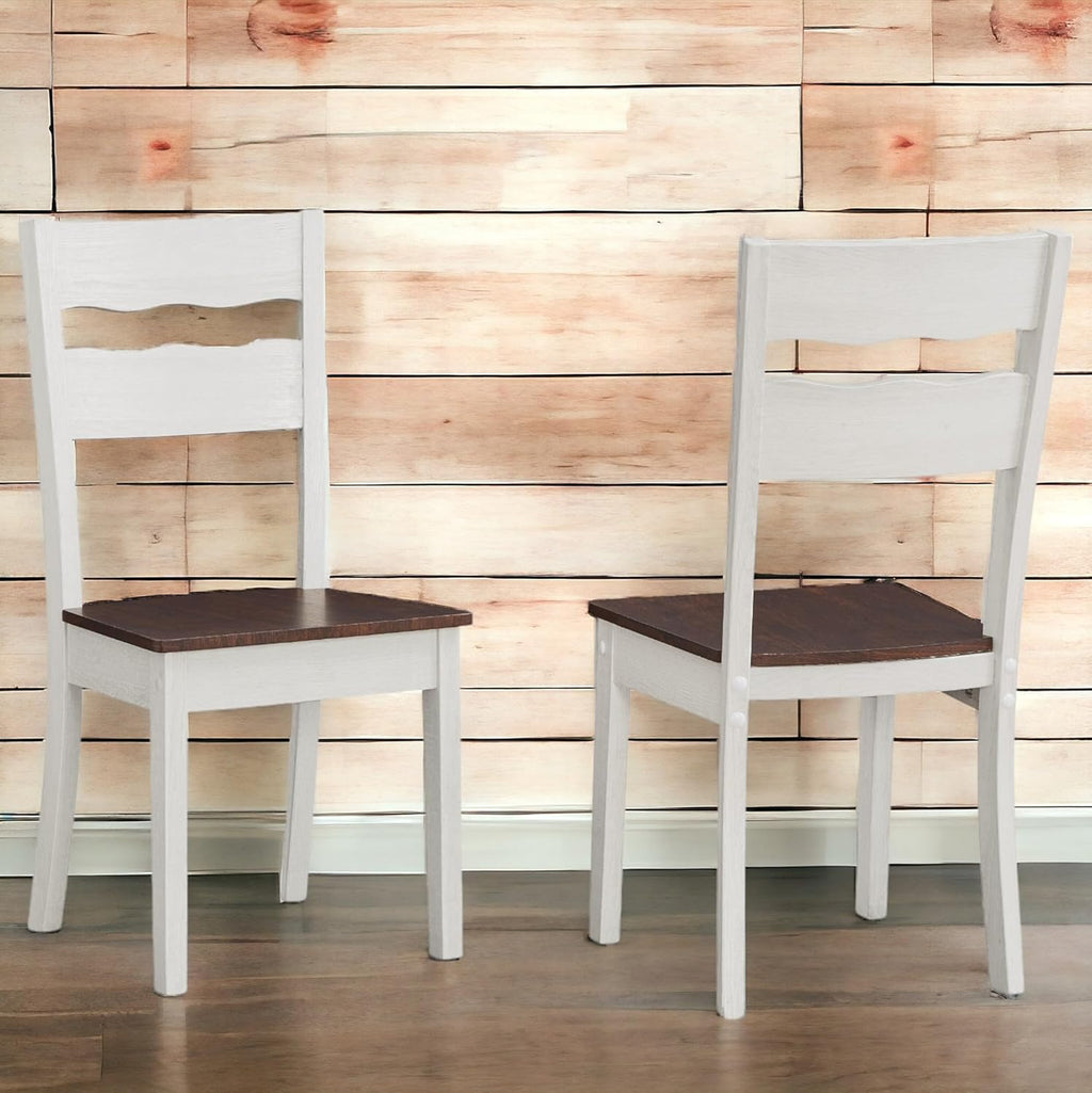 Wood Farmhouse Dining Chairs, Set of 4 Dining Room Chairs with Solid Rubber Wood Legs, Two Tone White/Brown (White/Brown, Set of 4)