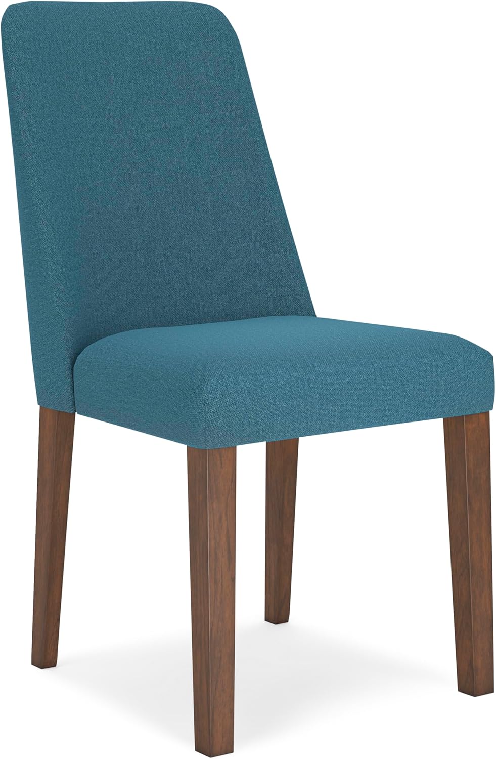 Set of 2 Mid-Century Modern Dining Chairs, Upholstered Blue Cushion Seat, Solid Wood Frame, Casual Contemporary Kitchen & Dining Room Side Chairs, Medium Brown Finish