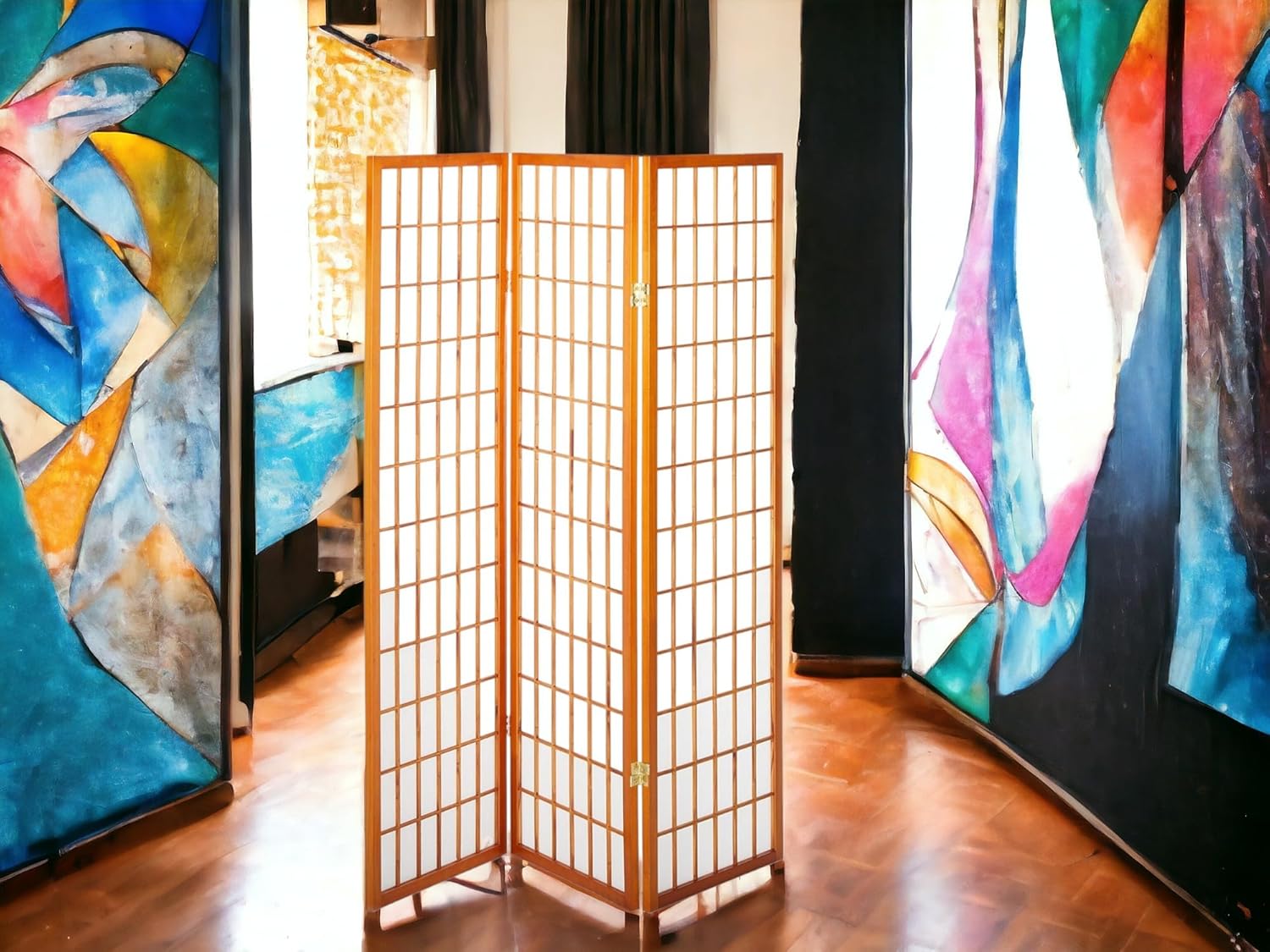 3 Panels Room Divider Privacy Screen Shoji Divider 6ft High Japanese Style Privacy Room Divider (Natural, 3 Panels)