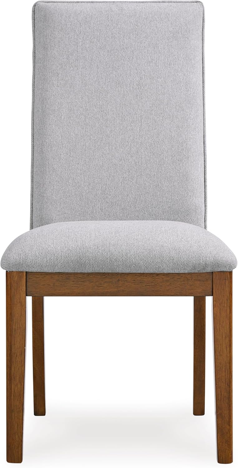 Set of 2 Mid-Century Modern Dining Chairs, Solid Wood Frame with Upholstered Seat & Cutout Back, Casual Contemporary Kitchen & Dining Room Chairs, Medium Brown Finish