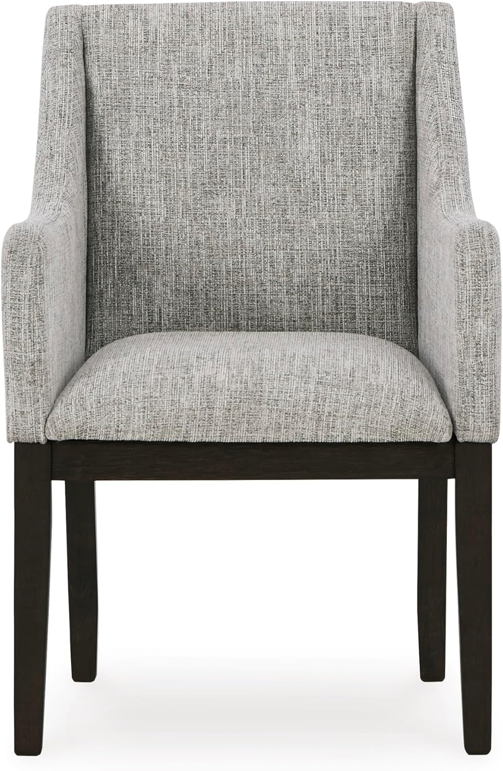 Set of 2 Contemporary Upholstered Dining Chairs with Slope Arms, Dark Brown Oak Finish Wood Frame, Tweed Fabric Cushion, Modern Host Side Chairs for Dining Room Kitchen Living Room