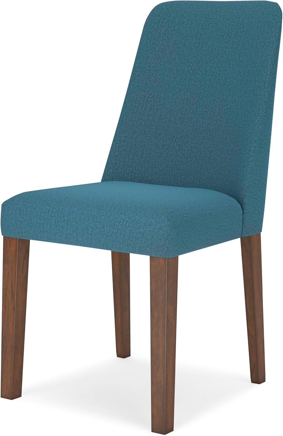 Set of 2 Mid-Century Modern Dining Chairs, Upholstered Blue Cushion Seat, Solid Wood Frame, Casual Contemporary Kitchen & Dining Room Side Chairs, Medium Brown Finish
