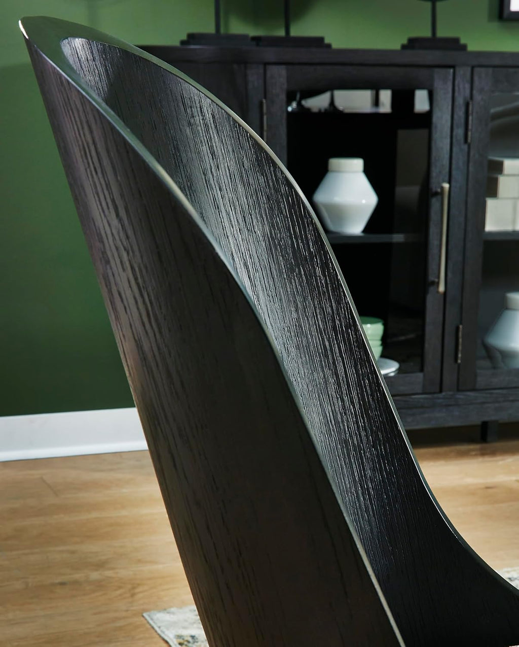 Set of 2 Contemporary Black Dining Chairs, Curved Bent Wood Back, Upholstered Herringbone Fabric Seat, Modern Art Deco Accent Side Chairs for Dining Room Kitchen Living Space