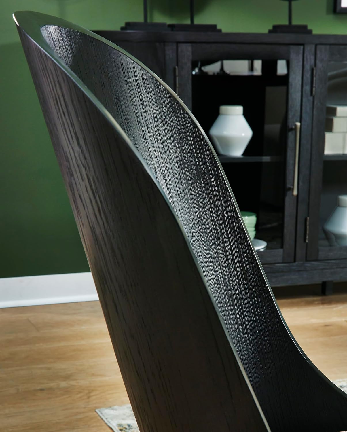 Set of 2 Contemporary Black Dining Chairs, Curved Bent Wood Back, Upholstered Herringbone Fabric Seat, Modern Art Deco Accent Side Chairs for Dining Room Kitchen Living Space