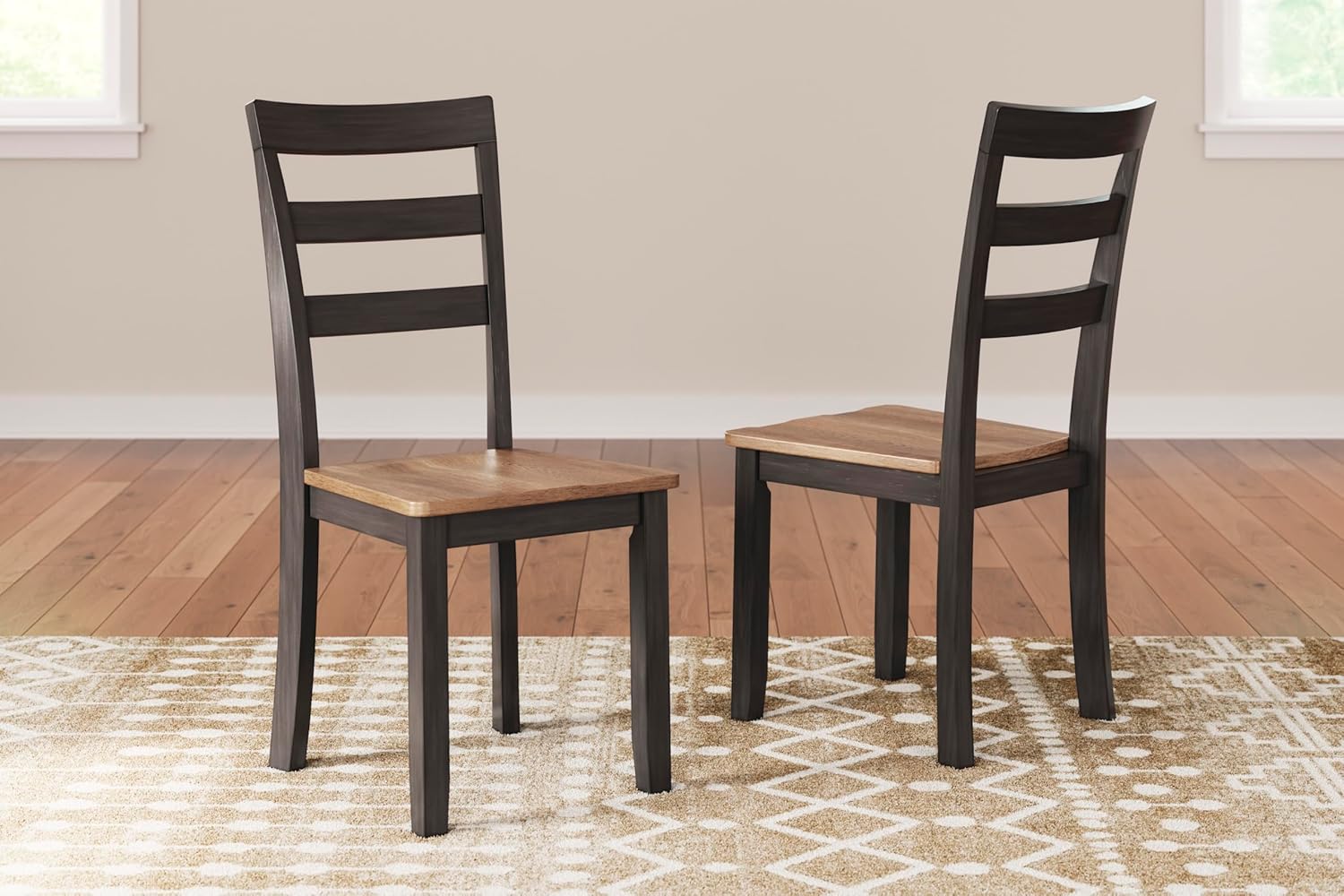 Set of 2 Dining Chairs with Solid Mango Wood Frame and Contoured Wood Veneer Seat, Two Tone (Natural/Brown)