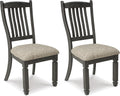 Set of 2 Urban Farmhouse Upholstered Dining Chairs, Black Wood Slat Back Chairs with Cushioned Seat, Textured Finish Solid Wood Kitchen & Dining Room Chairs, Gray Brown Fabric