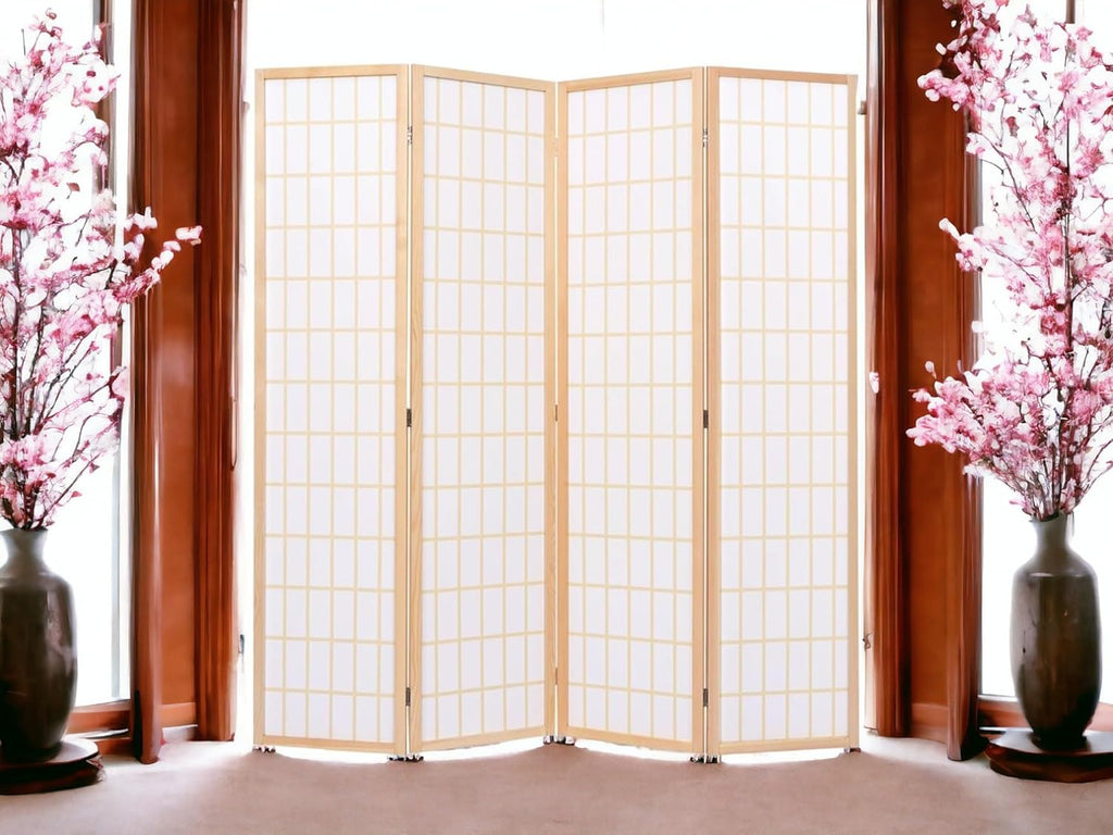 4 Panels Room Divider Privacy Screen Shoji Divider 6ft High Japanese Style Privacy Room Divider (Natural, 4 Panels)