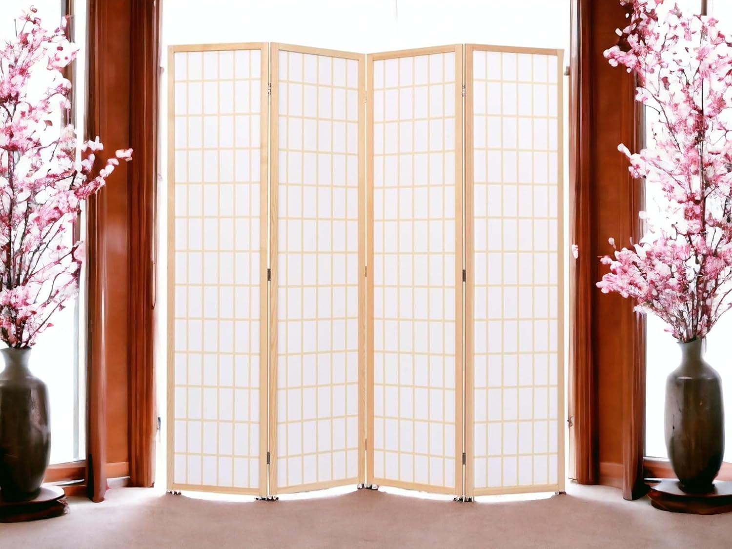 4 Panels Room Divider Privacy Screen Shoji Divider 6ft High Japanese Style Privacy Room Divider (Natural, 4 Panels)