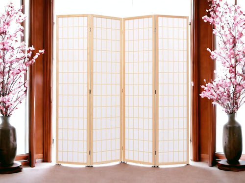 4 Panels Room Divider Privacy Screen Shoji Divider 6ft High Japanese Style Privacy Room Divider (Natural, 4 Panels)
