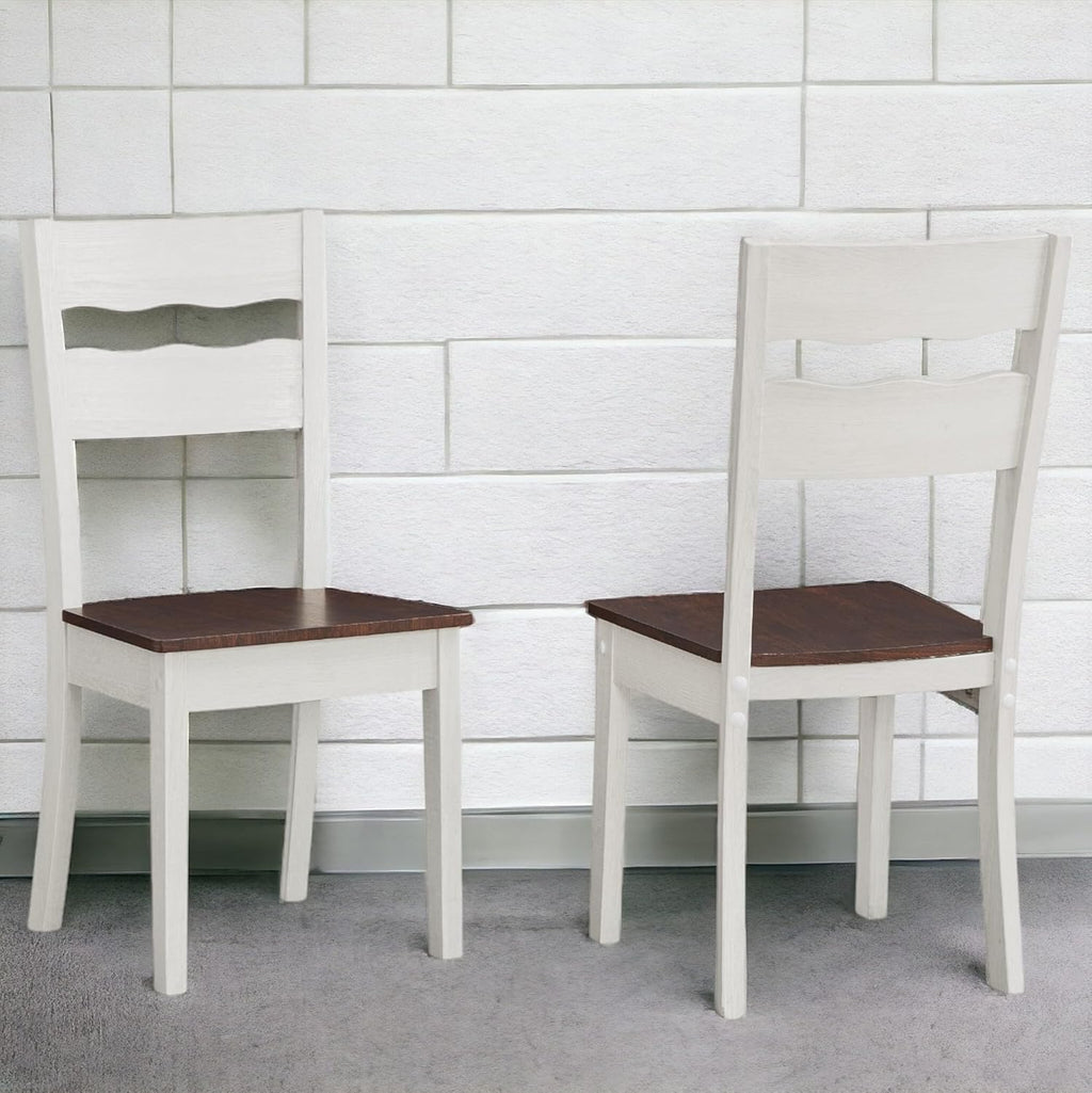Wood Farmhouse Dining Chairs, Set of 4 Dining Room Chairs with Solid Rubber Wood Legs, Two Tone White/Brown (White/Brown, Set of 4)
