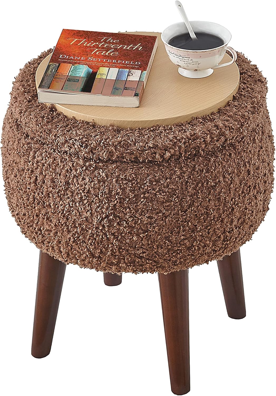 Accent Chair Set, Barrel Chair with Ottoman Set for Living Room, Armchair with Ottoman for Bedroom (Dark Brown)