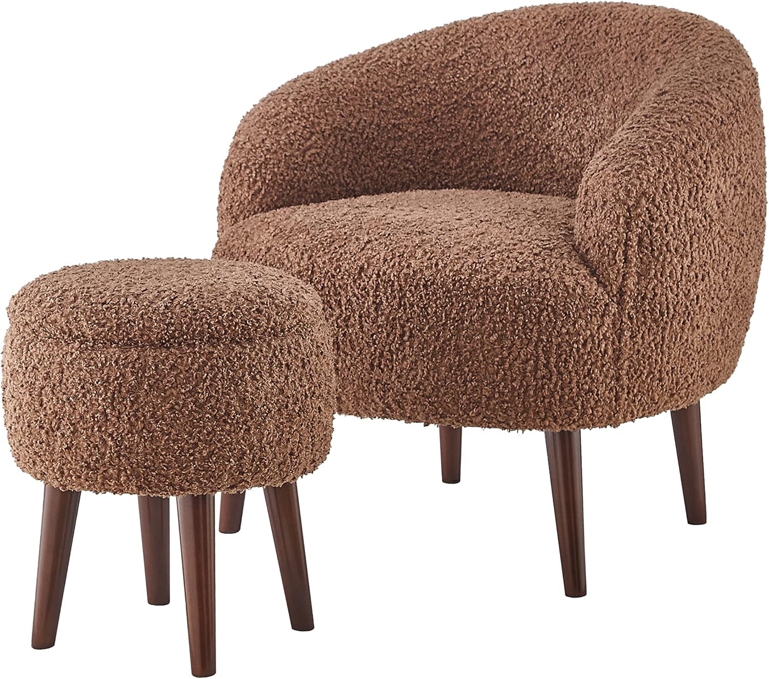Accent Chair Set, Barrel Chair with Ottoman Set for Living Room, Armchair with Ottoman for Bedroom (Dark Brown)