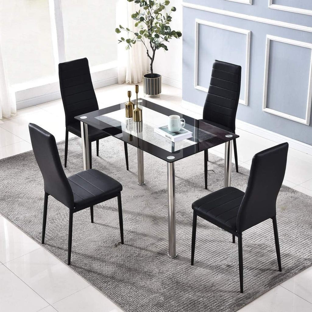 Dining Chairs Set of 4, Metal Legs PU Leather High Back Dining Chair, Padded Upholstered Seat Kitchen Contemporary Chair Metal Chairs (Set of 4) (Black PU Leather Metal Legs)