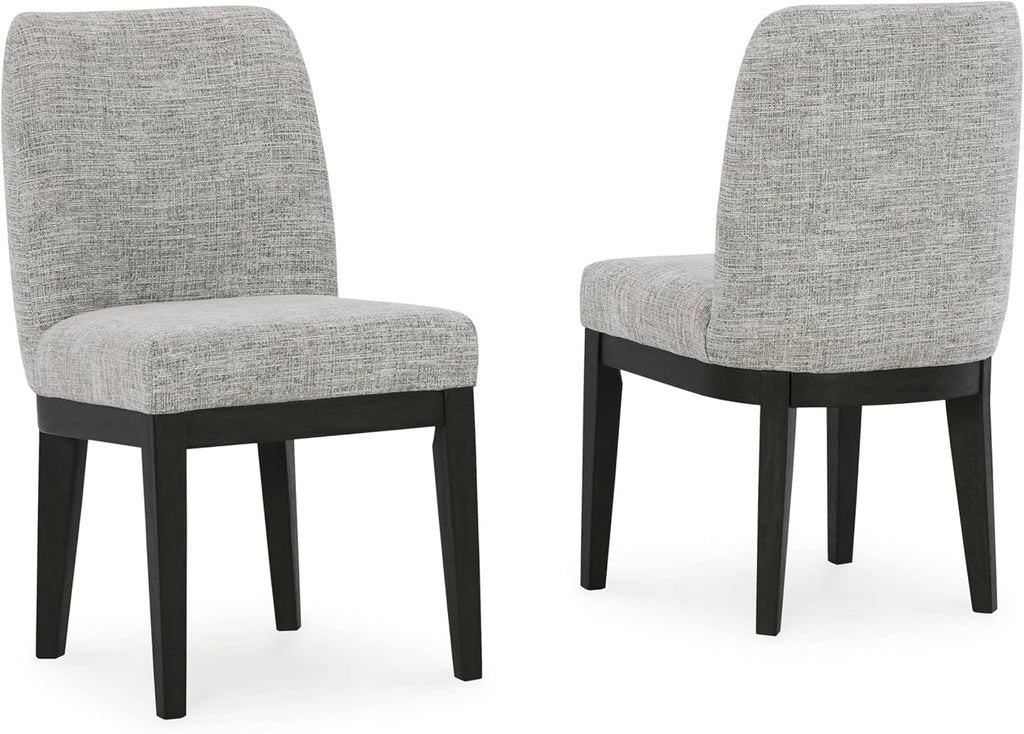 Set of 2 Contemporary Armless Dining Chairs, Dark Waxy Brown Oak Finish, Upholstered Tweed Fabric Seat & Back, Solid Wood Frame, Modern Casual Kitchen & Dining Room Side Chairs