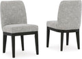 Set of 2 Contemporary Armless Dining Chairs, Dark Waxy Brown Oak Finish, Upholstered Tweed Fabric Seat & Back, Solid Wood Frame, Modern Casual Kitchen & Dining Room Side Chairs