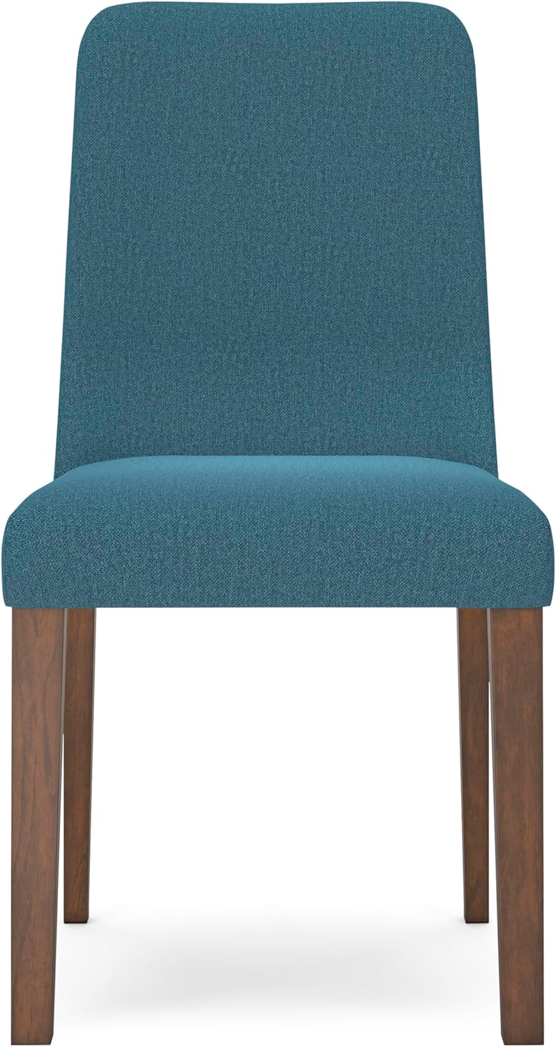Set of 2 Mid-Century Modern Dining Chairs, Upholstered Blue Cushion Seat, Solid Wood Frame, Casual Contemporary Kitchen & Dining Room Side Chairs, Medium Brown Finish