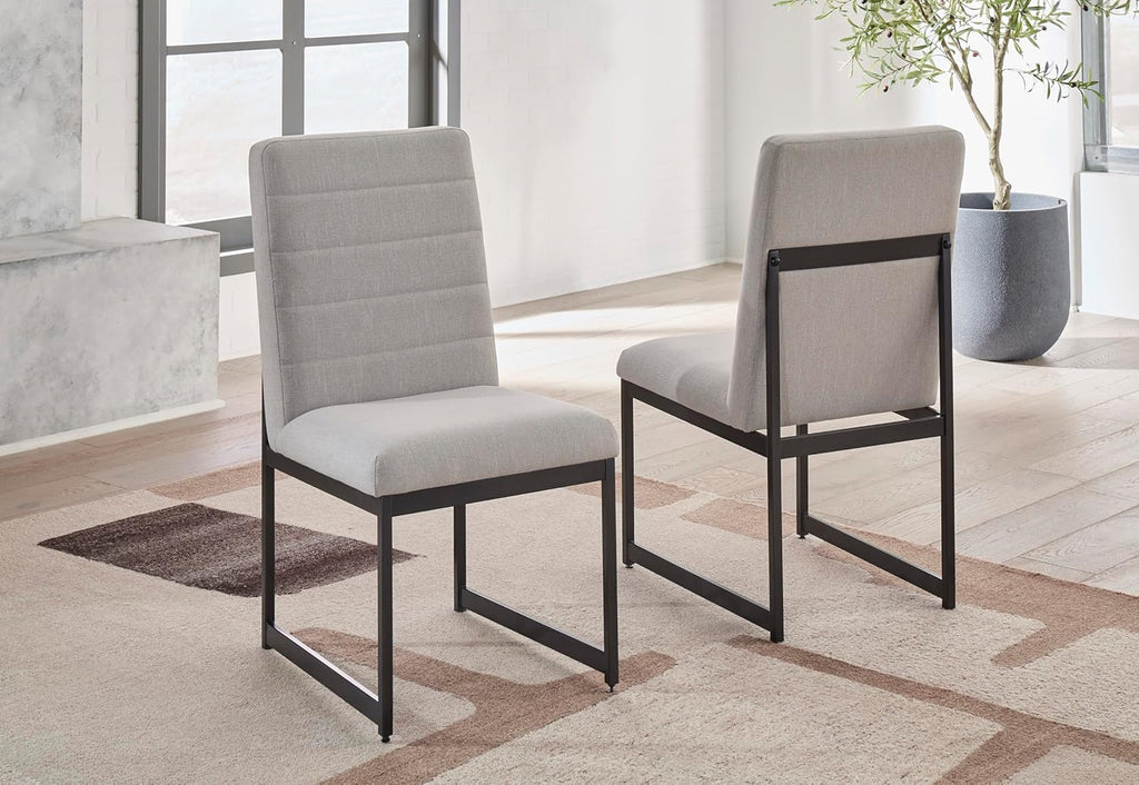 Set of 2 Upholstered Dining Chairs, Modern Urban Style Kitchen Chairs with Cushioned Seat & Back, Light Beige Fabric, Metal Frame with Gunmetal Gray Finish