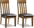 Set of 2 Rustic Farmhouse Dining Chairs, Upholstered Faux Leather Seat, Dark Brown Wood Side Chairs with Rake Back Design, Cushioned Kitchen & Dining Room Chairs