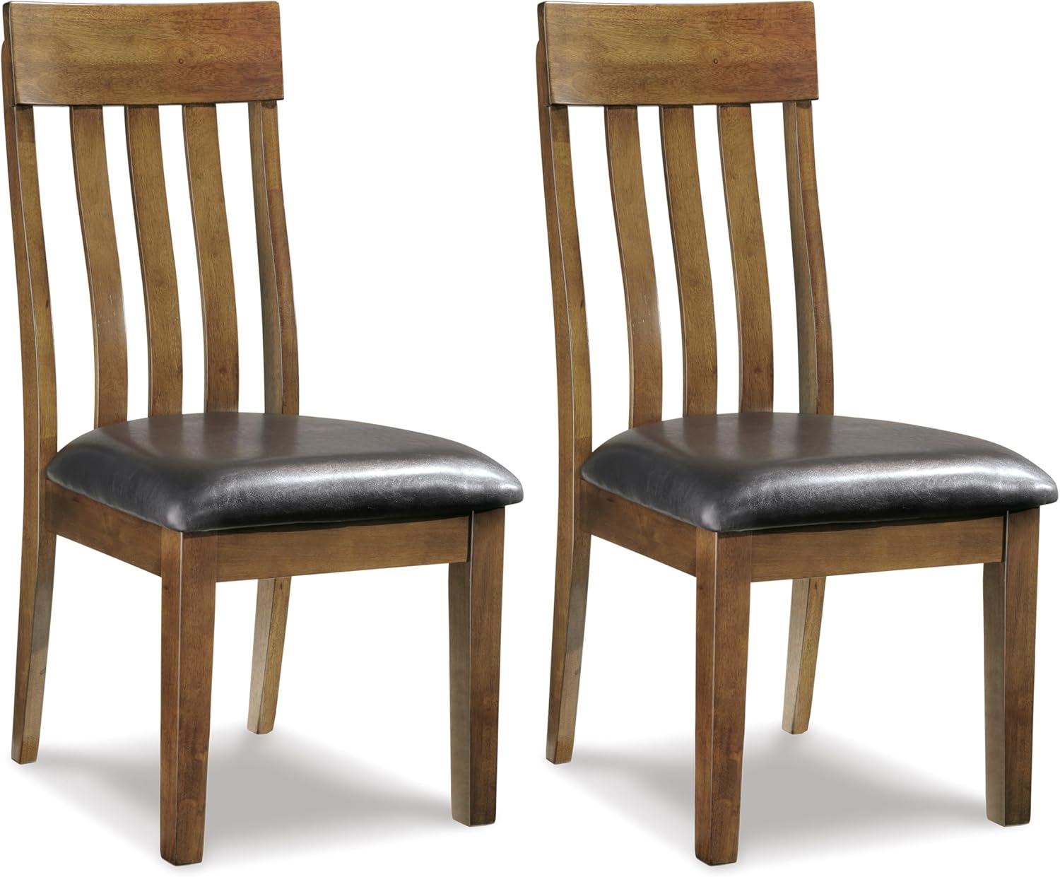 Set of 2 Rustic Farmhouse Dining Chairs, Upholstered Faux Leather Seat, Dark Brown Wood Side Chairs with Rake Back Design, Cushioned Kitchen & Dining Room Chairs