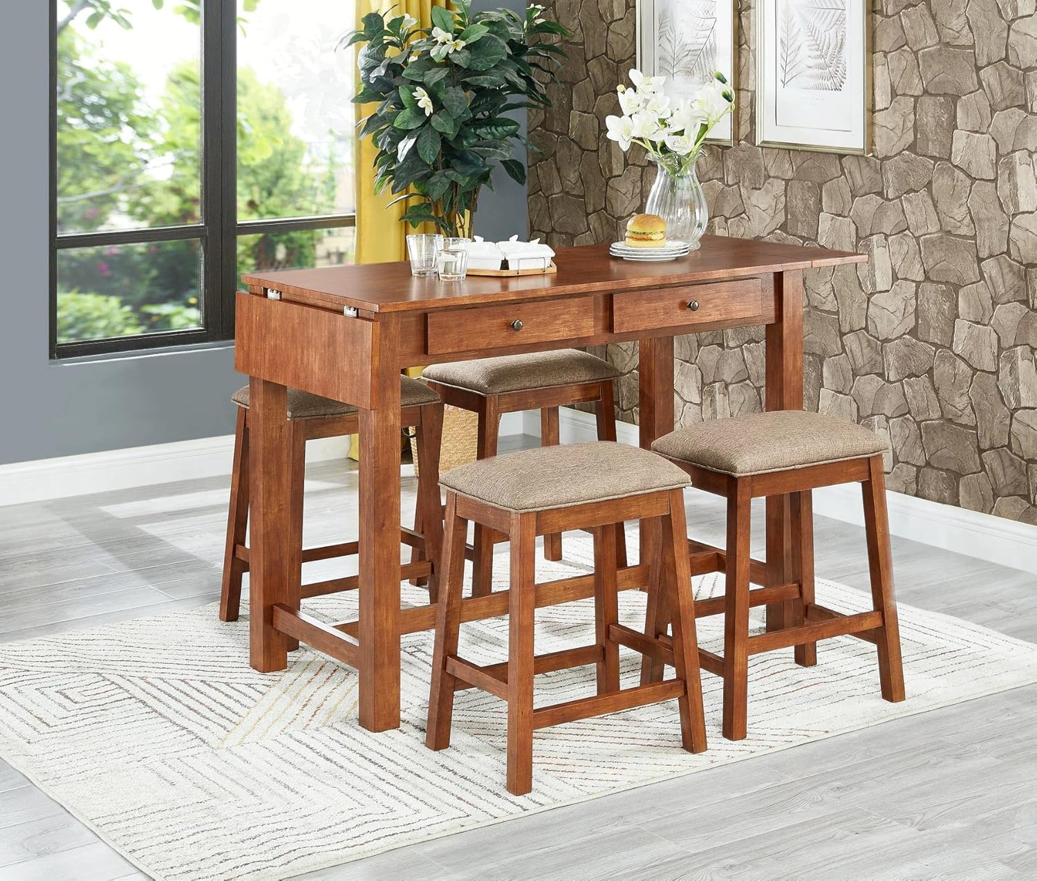 Backless Counter Stool Set of 2, Counter Height Stools 24 Inch Upholstered Bar Stools for Kitchen Counter (Brown)