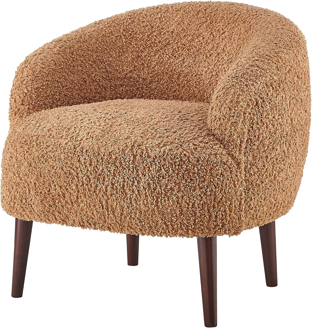 Accent Barrel Chair with Ottoman, Modern Accent Chair with Ottoman Set for Living Room, Armchair with Ottoman for Bedroom (Light Brown)