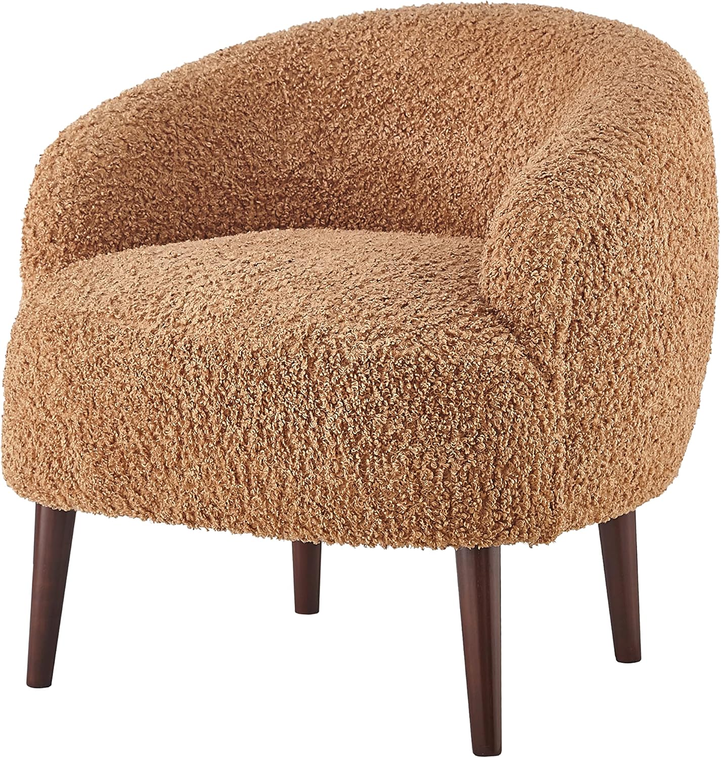 Accent Barrel Chair with Ottoman, Modern Accent Chair with Ottoman Set for Living Room, Armchair with Ottoman for Bedroom (Light Brown)