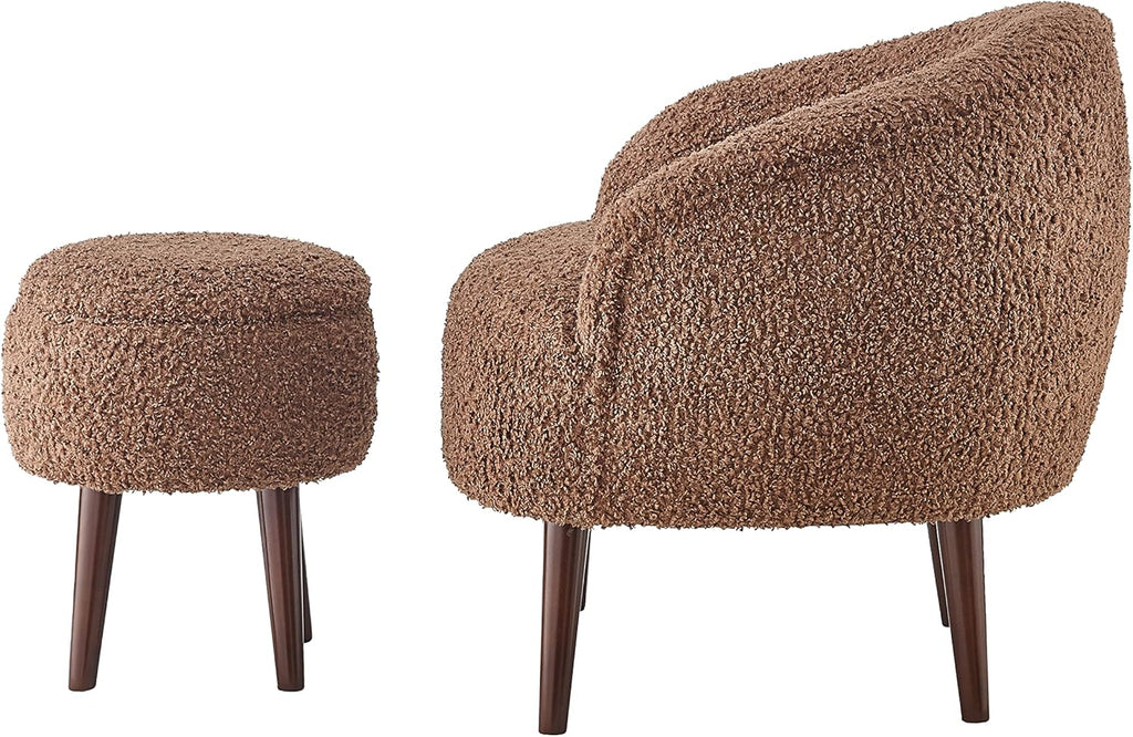 Accent Chair Set, Barrel Chair with Ottoman Set for Living Room, Armchair with Ottoman for Bedroom (Dark Brown)