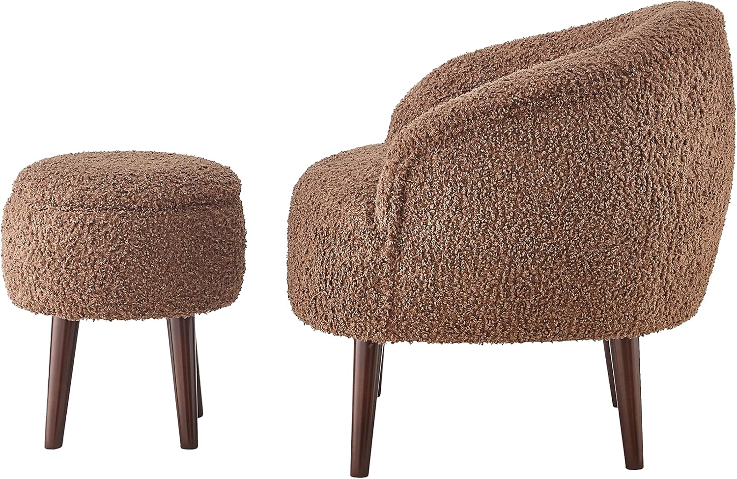 Accent Chair Set, Barrel Chair with Ottoman Set for Living Room, Armchair with Ottoman for Bedroom (Dark Brown)