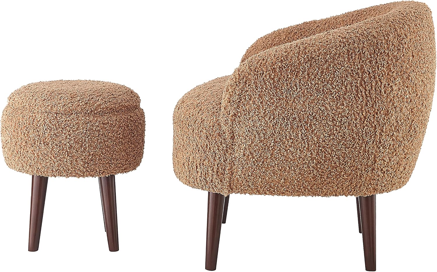 Accent Barrel Chair with Ottoman, Modern Accent Chair with Ottoman Set for Living Room, Armchair with Ottoman for Bedroom (Light Brown)
